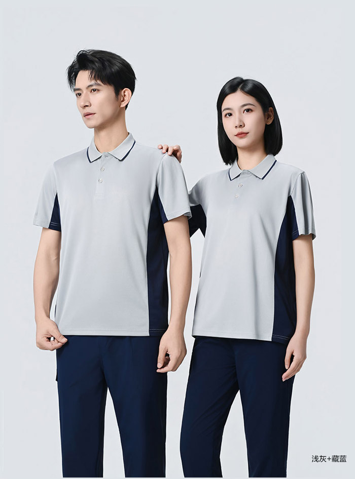 灰色搭配黑色防靜電短袖POLO衫模特效果展示圖 灰色搭配黑色防靜電短袖POLO衫模特效果展示圖