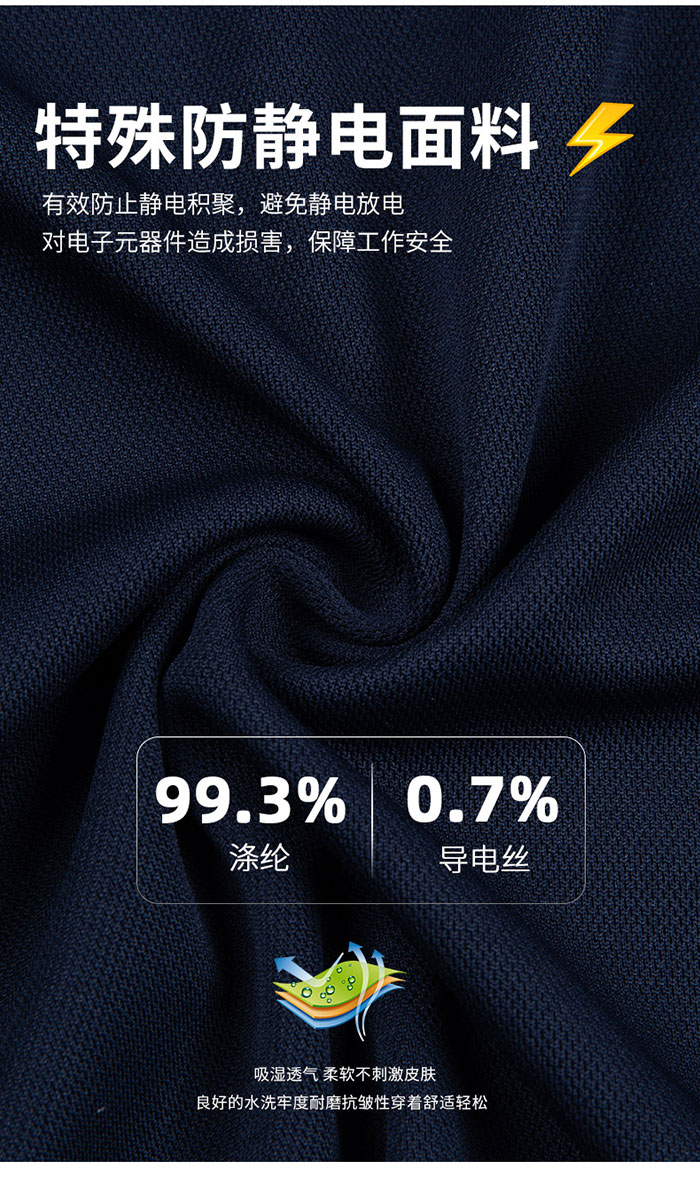 拼色款防靜電T恤工作服面料防靜電效果說明圖