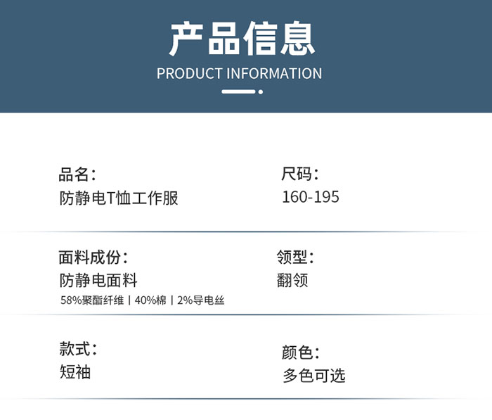 棉滌防靜電短袖翻領T恤衫產品信息圖